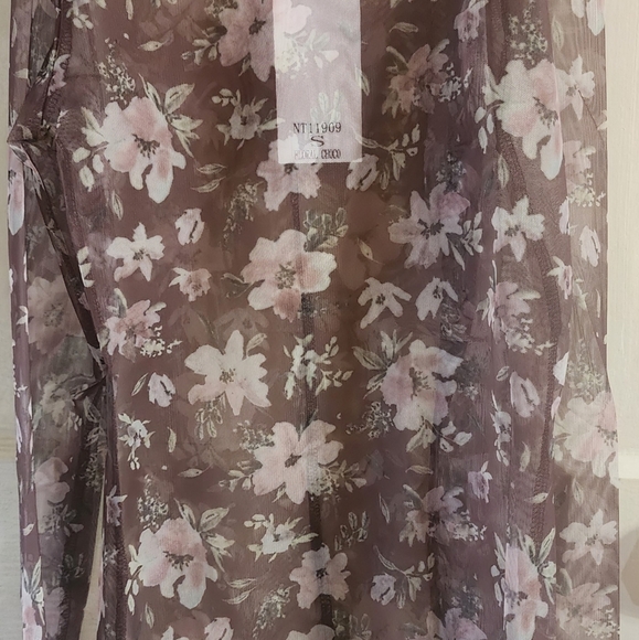 NWT New In Floral Mesh L/S Top Chocolate Brown Pastel Pink Size Small Balletcore - Picture 3 of 6